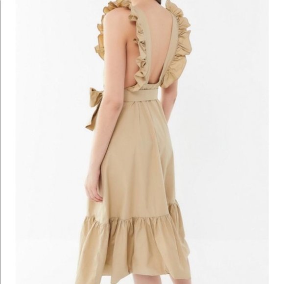 Urban Outfitters | Tan Poplin Ruffle Midi Dress - Picture 11 of 11